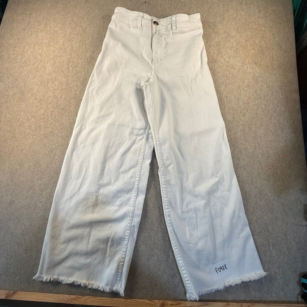 Billabong White High Rise Wide Leg Raw Hem Denim Pants Size 30